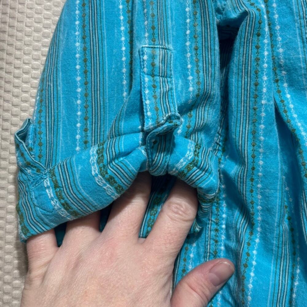 Vintage The North Face A5 Series Kids Teal Stripe Button-Up Shirt Youth Size L - Picture 4 of 9